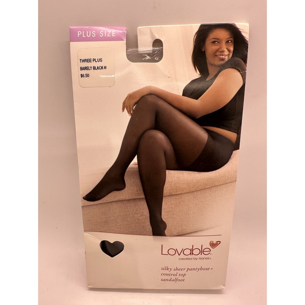 Lovable by Hanes Silky Sheer Control Top Pantyhose Barely Black 3 Plus New